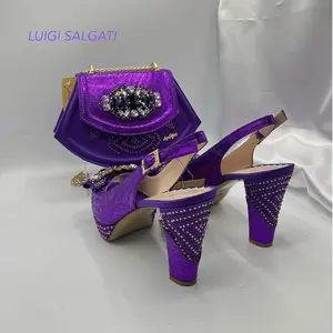Luigi Salgati High-Heeled Sandals with Rhinestone Bow & Matching Handbag Set for Women in European Sizes 37-42