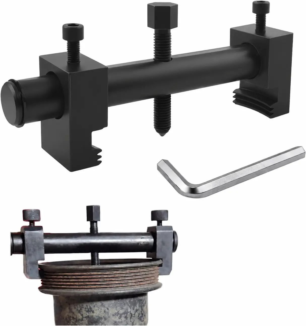 Universal Ribbed Drive Pulley Puller Tool, Adjustable Crankshaft Pulley Removal Tool with 17mm Hex Drive, Low Profile Auxiliary Pulley Remover for Crankshafts, Alternators, Water Pumps