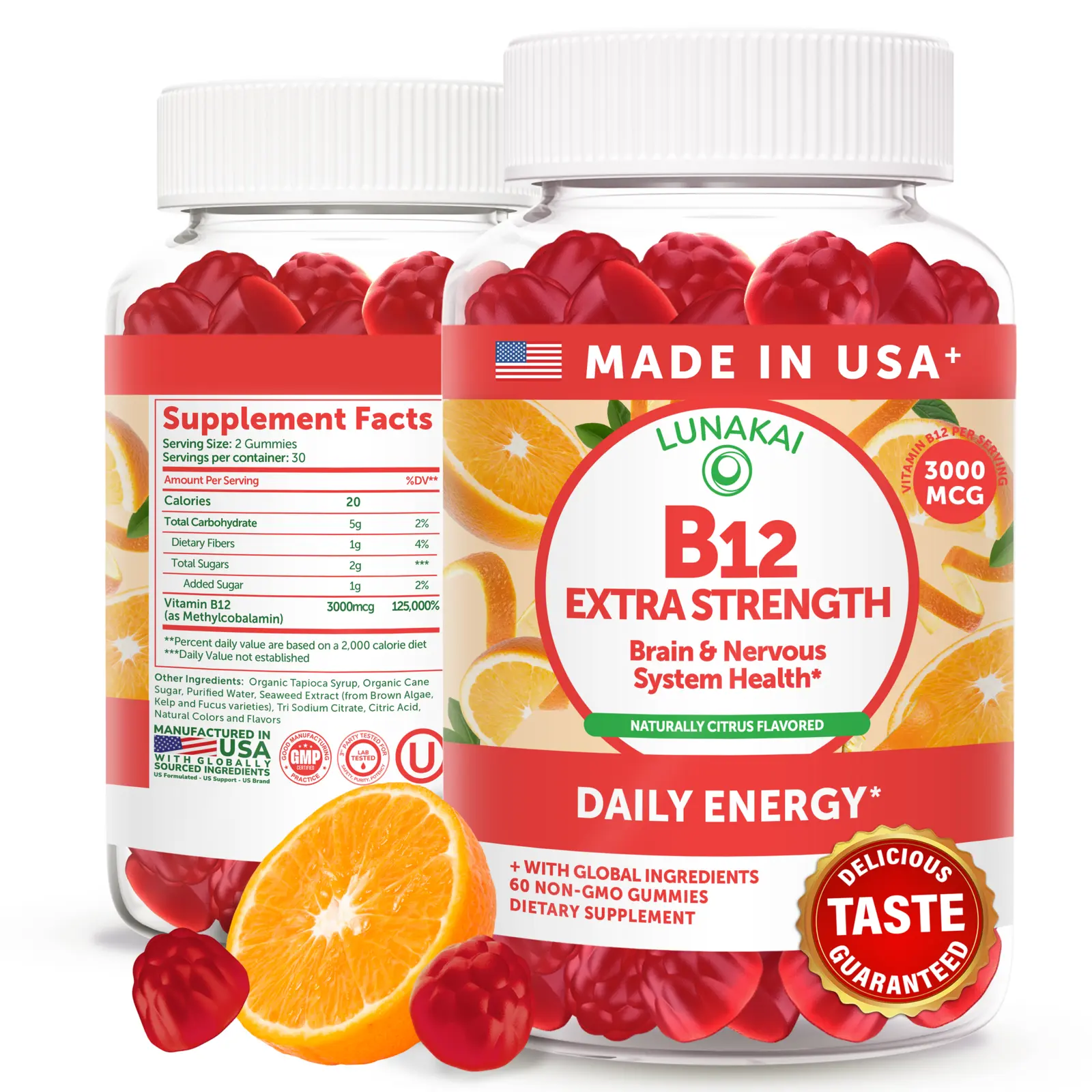 Vitamin B12 Gummies - Optimum Dietary Supplement for Healthy Energy - 3000mcg High Absorption, Non-GMO, Edible Gummies - 60 Count