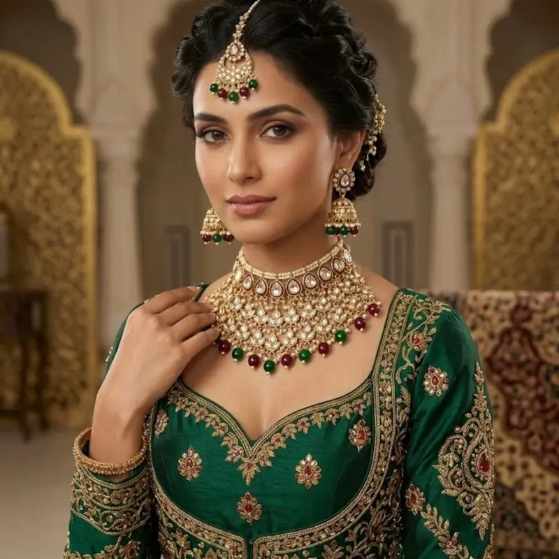 Kundan Necklace for Women, Traditional Indian Bridal Jewelry Accessory
