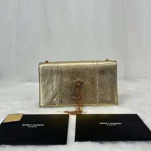 Pre-owned Yves Saint Laurent YSL Kate Gold Snakeskin Embossed Tassel Chain Shoulder Bag N21603334