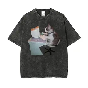 Computer Engineer Cat Interesting Careers Design Fun Profession S~5XL Oversize Unisex Washed T-Shirt for Women and Men's Unisex Fit Batik Cotton Oversize Streetwear Menswear  Super Soft Pre-Shrunk