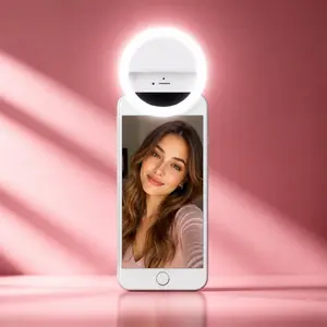 Selfie Ring Light,Clip-on Selfie Light for Phone Camera 3-Level Brightness Small Mini LED Ring Light for Phone,Laptop,Computer,Tiktok,Photography,Video,Makeup (White)