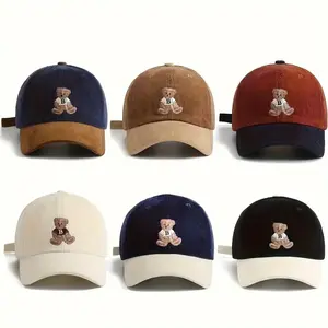 Embroidered Teddy Bear Baseball Cap, Adjustable, Sweat-Absorbent, Washable, Ideal for Back to School