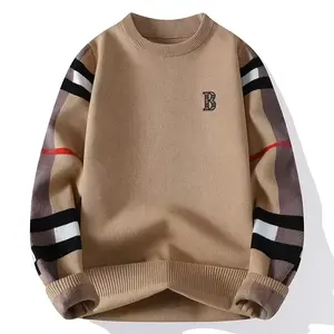 Men’s warm wool sweater — heavy winter sweater with brown/red decorative stripes, thickened base for cold weather; suitable for formal and everyday winter wear; non-bulky warm hoodie for office and dates; men’s clothing, GARMENTARY