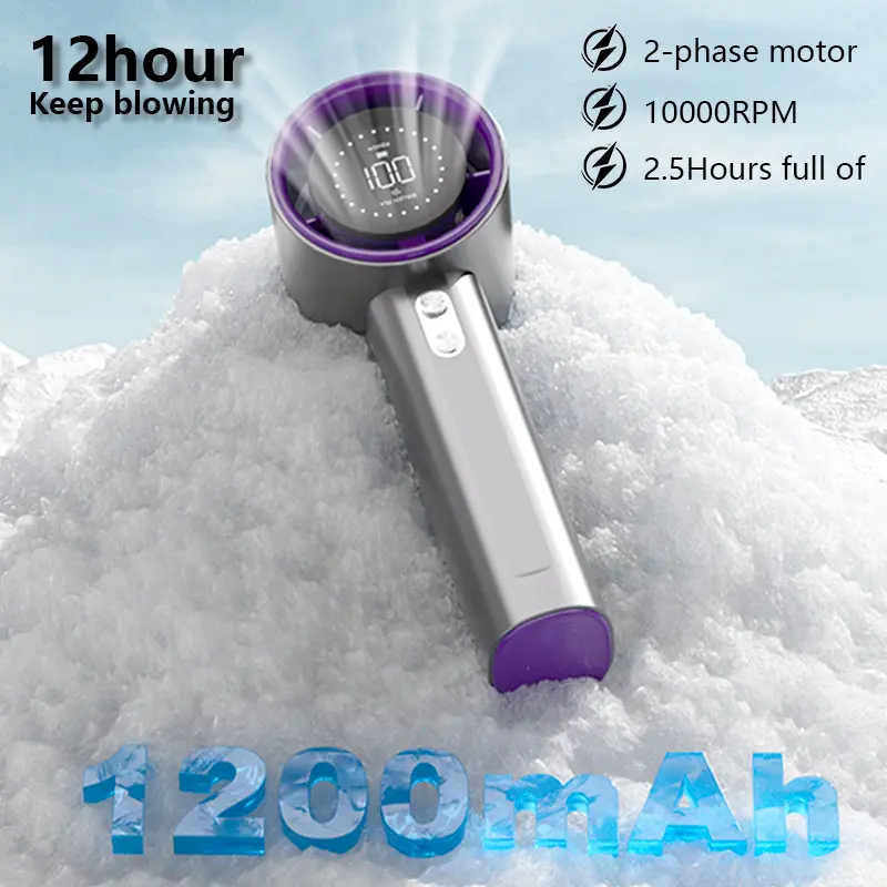 Unisex Semiconductor Turbo Cooling Handheld Fan - 10,000 RPM, 12-Hour Battery Life, 100-Speed Digital Display, USB-C Charge, Cells Power, 2.5-Hour Full Charge, Durable, Airline-Friendly, Gift Ideas for Home & Outdoor Use