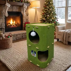 2-Tier Felt Cat House & Sleeping Cave for Indoor Cats – Multi-Level Cat Bed with Top Perch, Hanging Toy & Breathable Design | Perfect for Kittens & Small Apartments