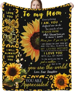 Sunflower Flannel Throw Blanket, Mother's Day Gifts for Mom, 40x50 in Lightweight Fuzzy Cozy Anti-Static Vibrant Design for Living Room, Bedroom