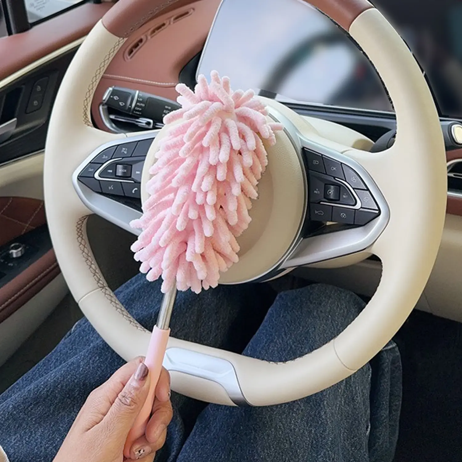 Mini Interior Dusting Brush, Car Duster Brush Extendable, Microfiber Dusting Tool With Replacement, Cleaning Brush Tool for Office,Home, Car