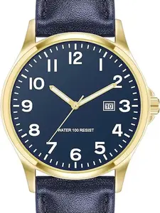 SANPAL Men's Easy to Read 42mm Leather Band Analog Watch