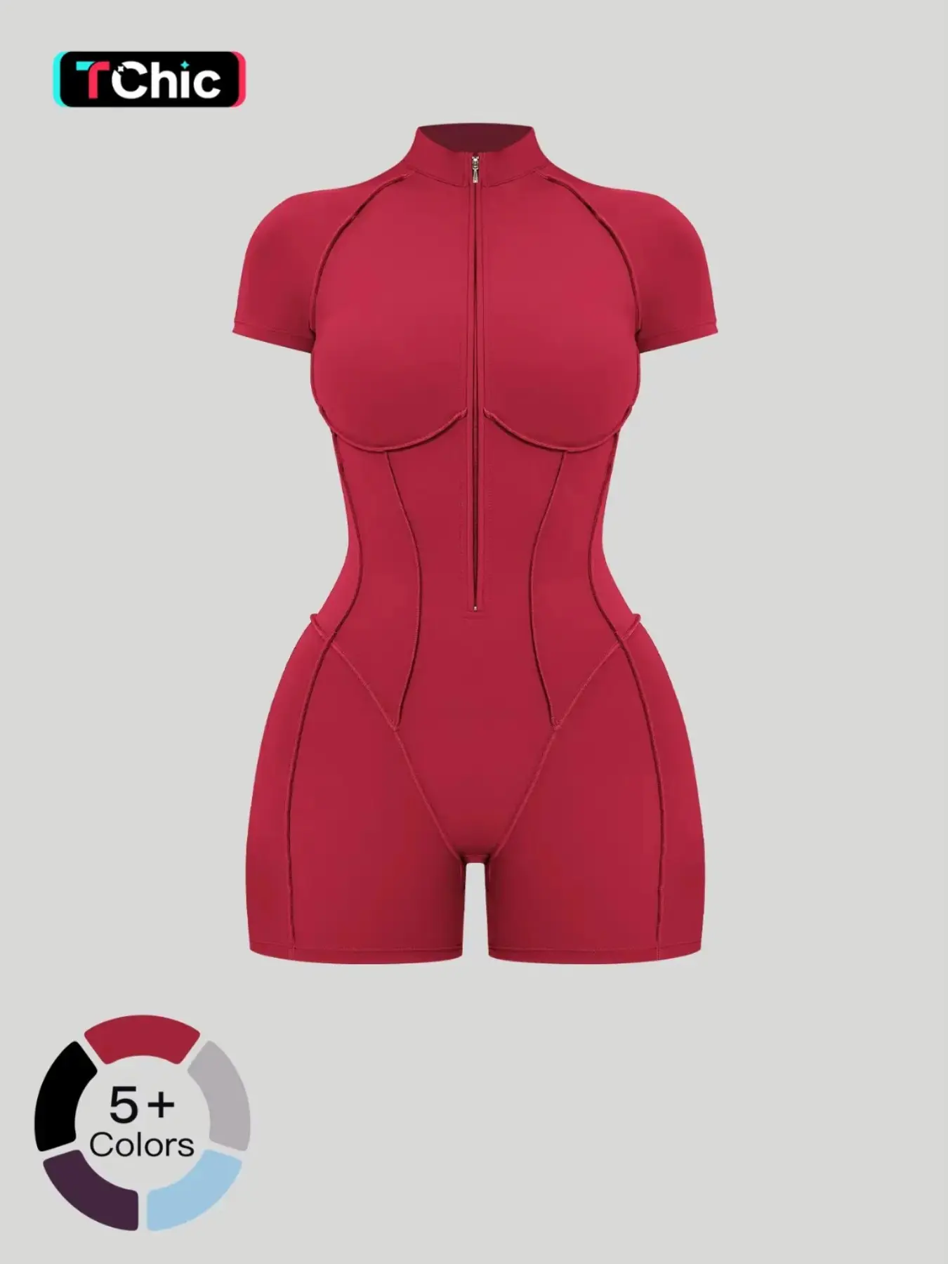 Women's Sportswear Half-Zip Stand Collar Shapewear Tight Yoga Jumpsuit, Workout Jumpsuit, Casual Slim-Fitting Short Sleeve Jumpsuit for All Seasons, Home Training and Butt-Lifting Yoga Wear, Shaping Jumpsuit, Workout Fitness Jumpsuit
