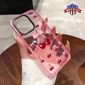 Phone Case for iPhone 16 Plus 15 Pro Max 14 13 12 11 Cherries all over the screen Pattern Non-Yellowing Shockproof Soft Silicone Transparent Cover