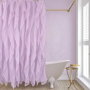 Elegant Sheer Shower Curtain for Bathroom, Pink Ruffle Design Farmhouse Style, 72 x 72 Inches Waterproof Lightweight, Soft Textured Fabric with Rustic Charm, Easy to Hang and Maintain