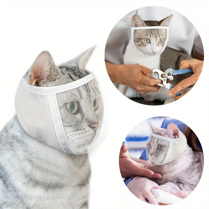 Transparent PVC Anti-Bite Muzzle - Essential Pet Grooming Accessory, Nail Trimming Aid for Stress-Free Bathing, Cat Collar Set with Bells for Indoor Adult Cats, Puppy Potty Training Spray, Anti-Pull Nylon Dog Slip Lead Double-Sided Scratch Deterrent Tape