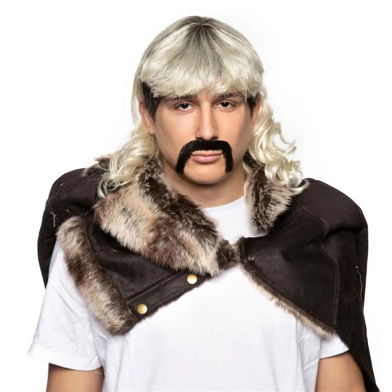 Enigma Male Average Mullet Cut Costume Wig, Brown & Blonde Synthetic Hair for Netflix Tiger Guy Character Cosplay, Fashion Accessory Hairpiece, Netflix Character Cosplay, Synthetic Wig, Tiger King, Cosplay Wear