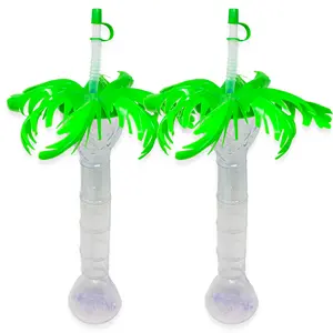 24oz Clear Palm Tree Yard Glass with Lid & Straw - Summer Party Essential!