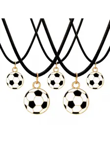10 Pcs Alloy Enamel Soccer Ball Pendant Necklace Zinc Alloy Football Charm with Adjustable Black Chain for Party Favors Sports Gift Birthday Wedding School Reward