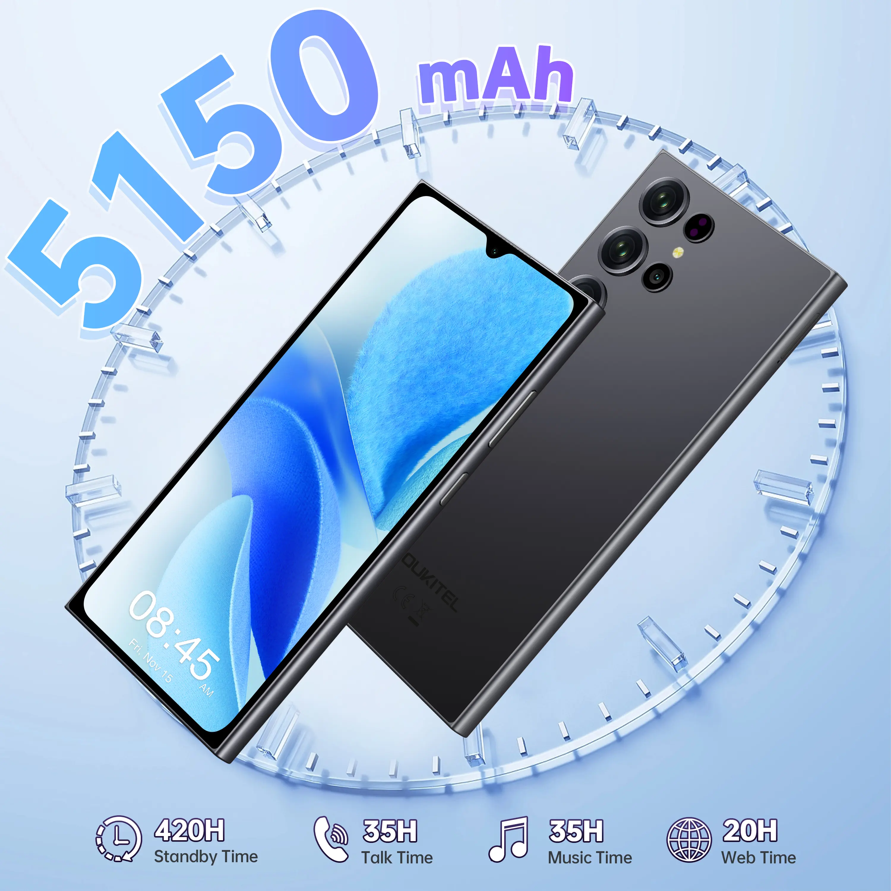 OUKITEL C61 Pro Unlocked Phone Android 15, 24(8+16)GB + 256 GB