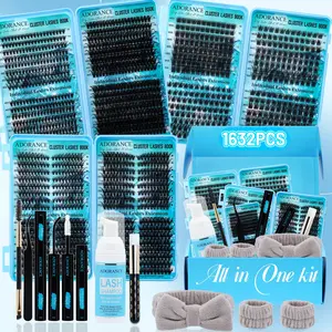 ADORANCE 12 Styles Mixed Lash Clusters Kit, 3 Boxes DIY Lash Extensions at Home with Bond & Seal, Remover, Double-Ended Brush, Lash Applicator, Lash Shampoo, Headband & Wristband, Beginner Friendly Wispy Fluffy Cluster Lashes for Everyday Makeup Gift