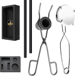8 pcs Torch Melting Casting Kit, Including Whip Tongs, 2 Graphite Crucible Stir Stick, Graphite Casting Mould 5-in-1 Graphite Casting Ingot Mould, Quartz Crucible, Cylindrical Graphite