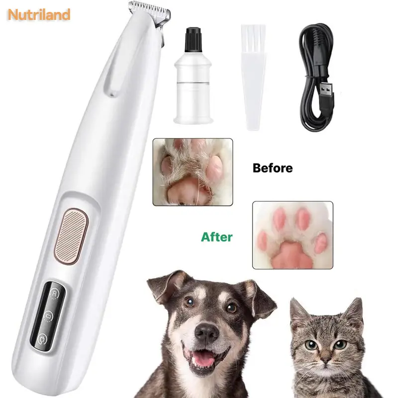 2025 New USB Rechargeable Pet Trimmer Kit, Pet Paw Trimmer, Cordless Waterproof Pet Shaver with LED Light, 18mm Widen Blade, Multifunctional Pet Hair