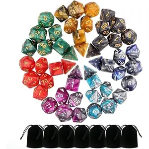 7 Sets (49PCS) Polyhedral Dice Set for Dungeons & Dragons/RPG, Complete D&D/DND Dice Sets (D20, D12, D8, D6, D4 & 2×D10 [0-9 & 00-90]) with 7 Pouches