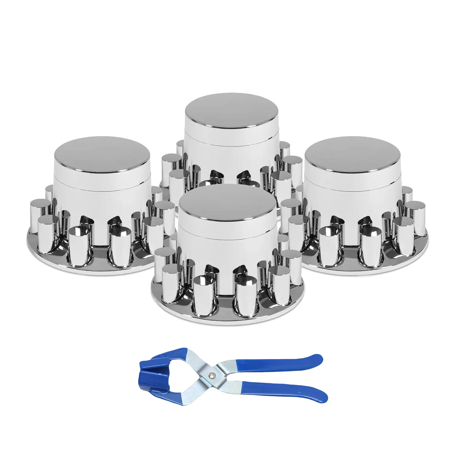 4-Cap ABS Chrome Look Cylinder Shape Rear Axle Wheel Covers, 33mm Screw-On Hubcaps with 40 Tire Caps, Universal Fit for Semi Trucks & Vehicles