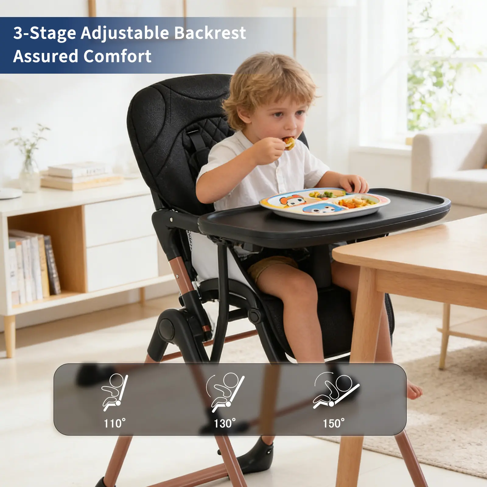 3-in-1 Portable & Collapsible High Chair for Babies & Toddlers - Adjustable Feeding Seat, Double Removable Trays, Grows with Child - Secure 5-Point Harness - For 6-36 Months