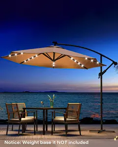 LAUSAINT HOME 10ft Solar LED Offset Patio Umbrella with Easy Tilt Adjustment, UV Protection Outdoor Cantilever Umbrella for Poolside, Deck, Backyard, Garden and Lawn, Khaki