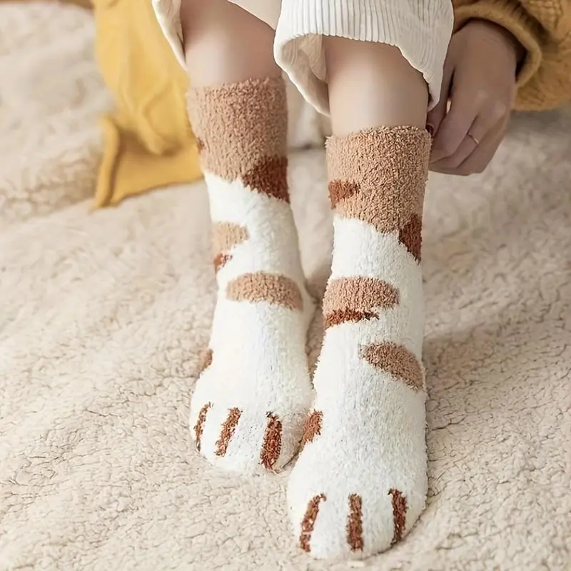 6 pairs of warm velvet socks with cat scratch pattern cute thermal insulation design perfect essential for cozy autumn winter home lounging