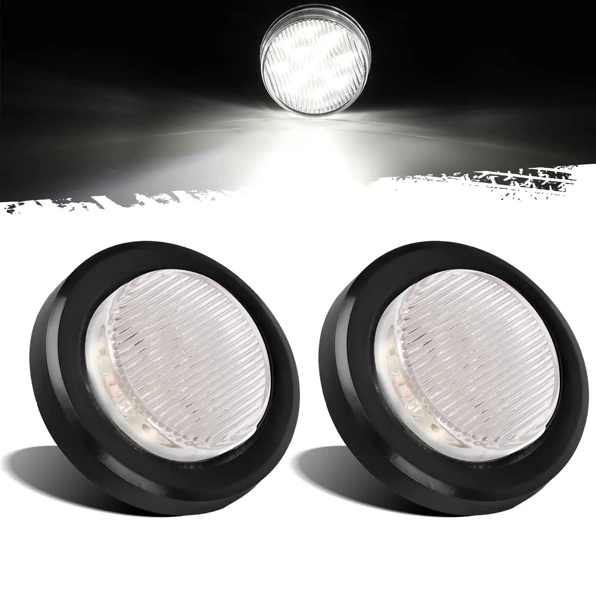 Partsam 2Pcs 2.5 Inch Round White 13 Led Side Marker Clearance Lights Reverse Backup Lights with Grommets/Pigtails for trailer truck, Waterproof 2.5" Interior Courtesy Light Auxiliary Utility Light