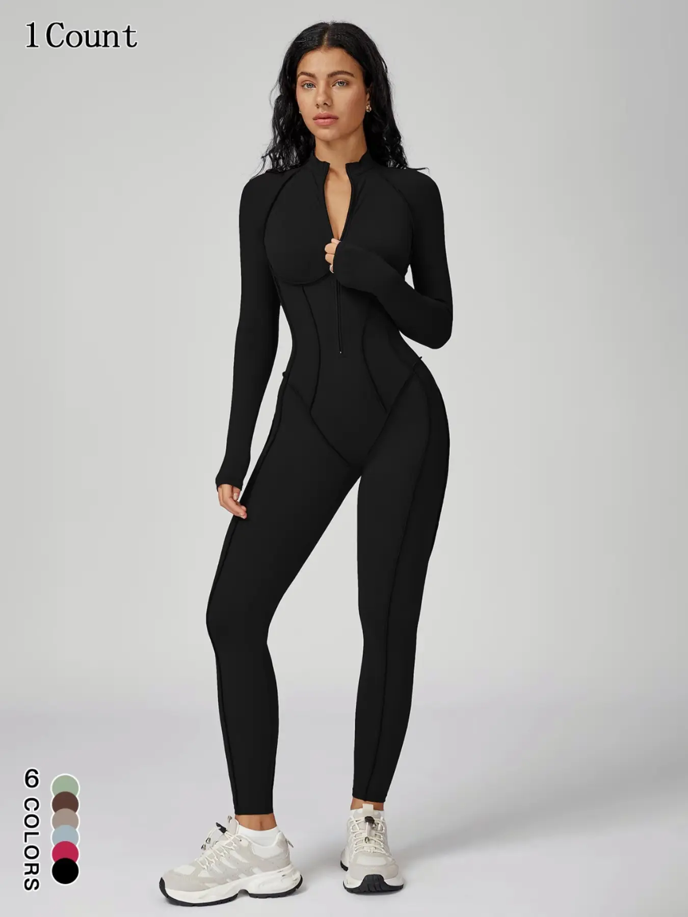 Women's Zipper Mock Neck Shapewear Bodysuit, High Stretch Compression Shirt, Sportswear Jumpsuits, Fitness Sport Outfits, Breathable Outfits for Yoga Gym Workout Running Cycling, Workout Gym Clothing