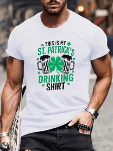 [Irish Drinking T-Shirt] Men's St Patrick's Day Drinking Shirt - Irish Crawl T-Shirt with Beer & Pint Print, Casual Short Sleeve Summer Tee for Parties, Machine Washable Round Neck Top for Irish Themed Events