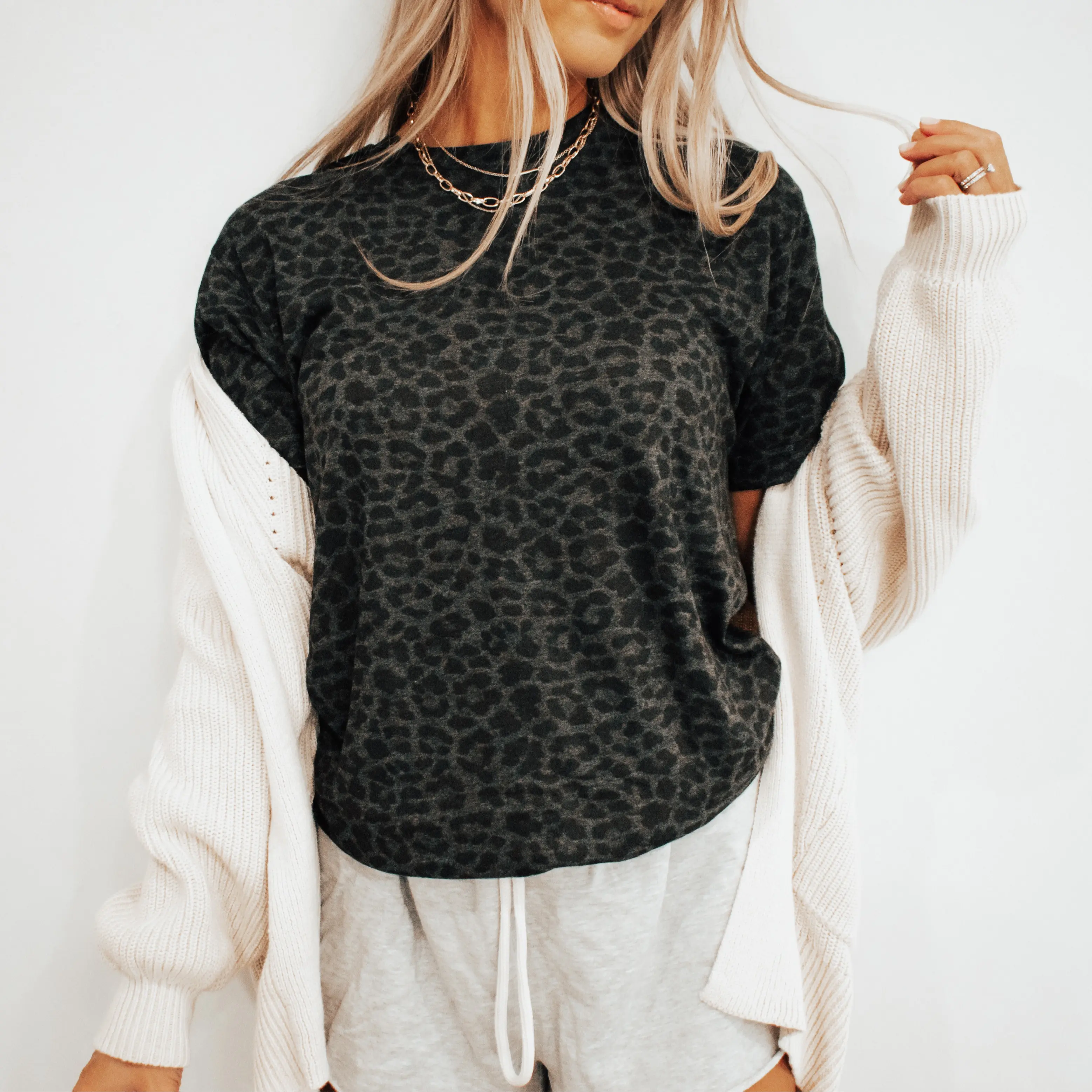 LAT Black Leopard Print Tee