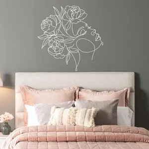 Minimalist Wall Art Decal | Woman with Flowers | Girl Decor