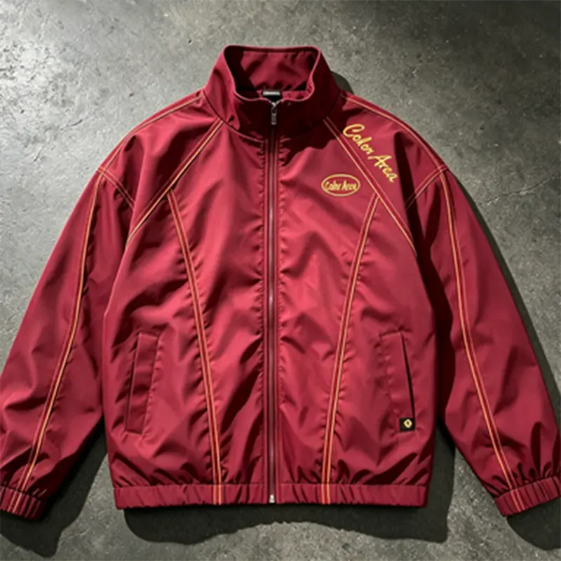 Unisex Plus-Size Vintage Sports Jacket with Embroidery, Stand Collar and Zipper — Lightweight Windbreaker Streetwear for /Winter Outdoor Wear,  Gift autumn fashionable style