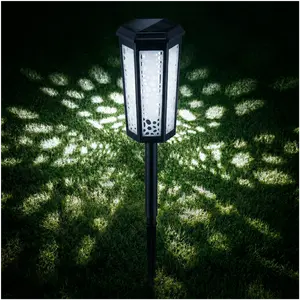 Hexagon Solar Garden Lanterns, Waterproof RGB & White Pattern Projection Stakes for Outdoor Landscape