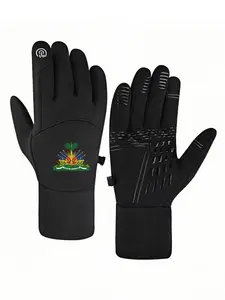 1pc with  2025 New Haiti Coat of Arms  winter gloves mountaineering gloves Touch Screen Comfort Fit Winter Activities full finger gloves for men women Fashion Christmas gifts