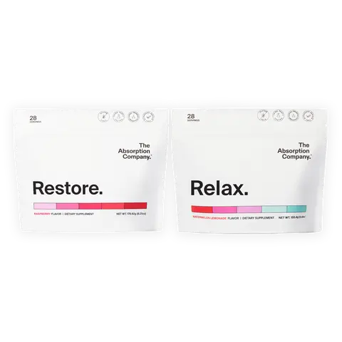The Absorption Company Restore + Relax Electrolyte & Stress Relief Supplement Powdered Drink, Hydration, Recovery & Immune Support Watermelon Lemonade Passionflower