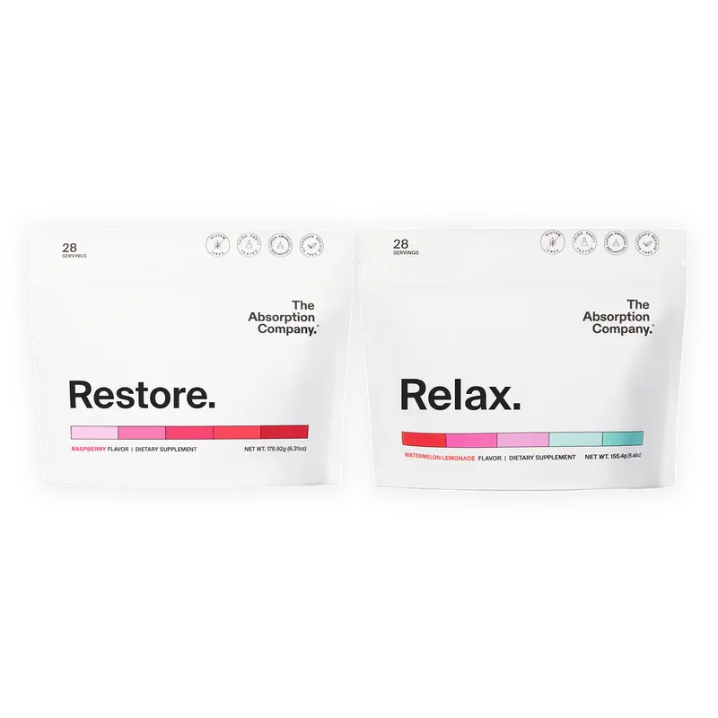 The Absorption Company Restore + Relax Electrolyte & Stress Relief Supplement Powdered Drink, Hydration, Recovery & Immune Support Watermelon Lemonade Passionflower