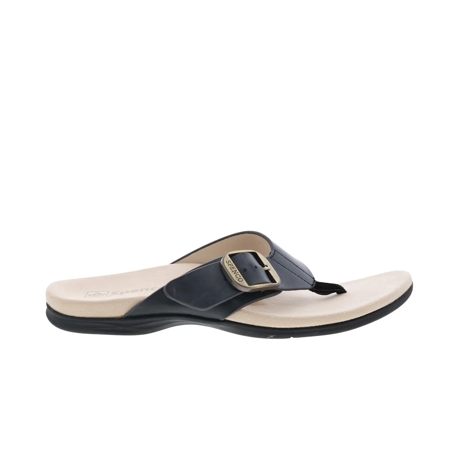 Spenco Sierra SP1068BLK Womens Black Leather Flip-Flops Sandals Shoes