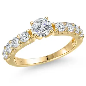 Gem Stone King 1.60 Cttw 14K Yellow Gold Lab Grown Diamond Engagement Ring For Women | Round 5MM | Gemstone April Birthstone | DEF Color | VVS-VS Clarity