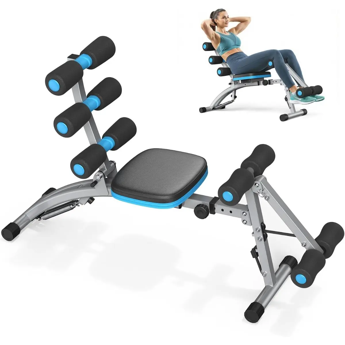 Unisex Multi-Functional Adjustable Steel Frame Home Training Bench - 300 LBS Weight Capacity, Foldable, Portable, Full-Body Core Workouts, Comfortable Experience Indoor Fitness Chair, Red & Black