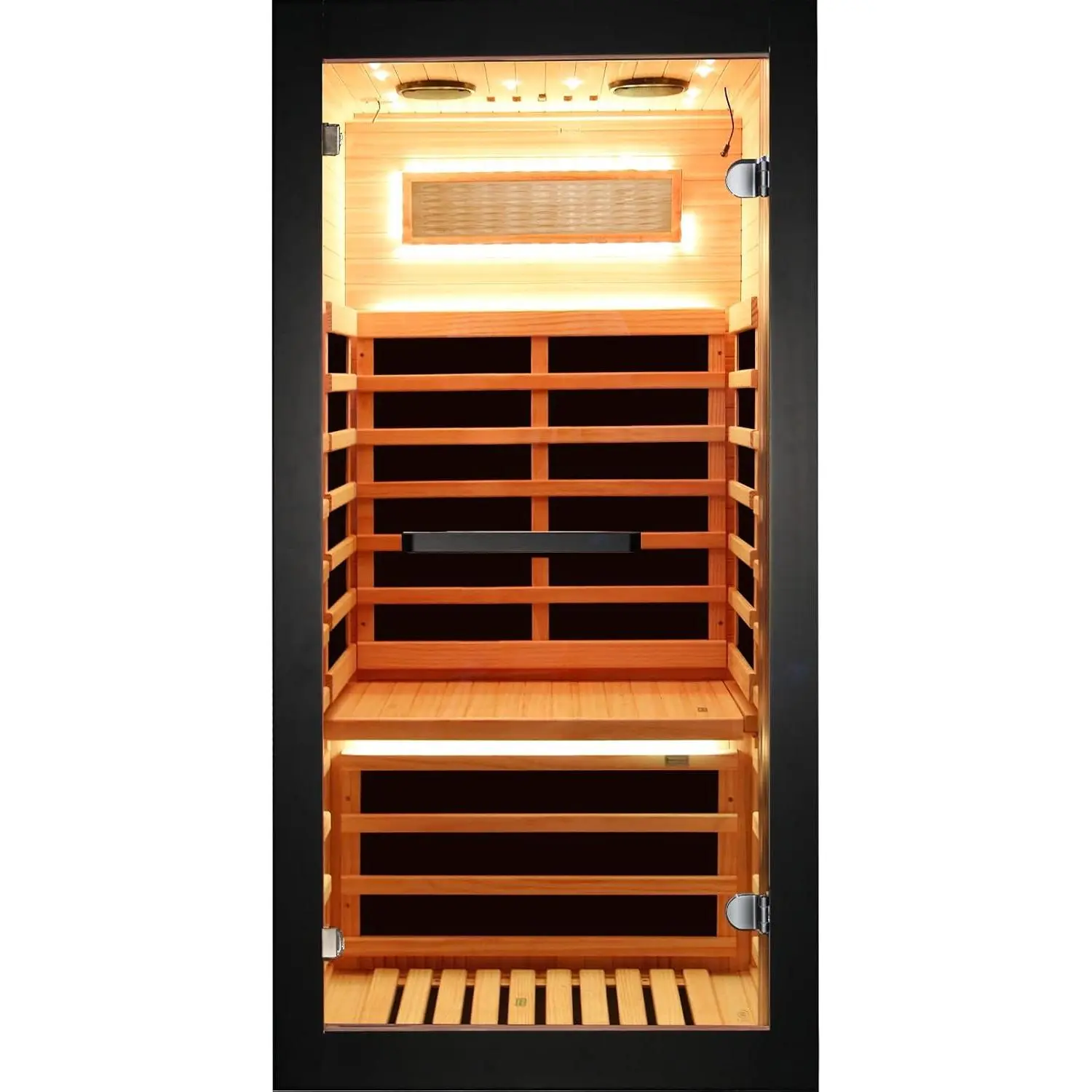 OUTEXER Sauna One Person Far Infrared Saunas Room Chilean Pine Wood 1050W | Dry Saunas Spa with 7 Color Starry Sky Light Oxygen Bar Cup Holder 30.7x30.7x62.2inch