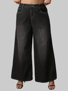 Retro Street Style Spider Web Rhinestone Oversized Wide-leg Plus-size Jeans for Women Comfortable & Stylish Fit Ideal for Casual Wear