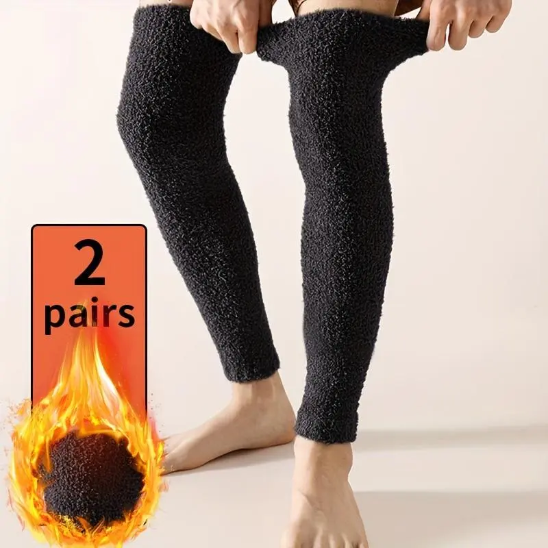 2-Pack Unisex Thickened Plush Over-the-Knee (OK) Warm Leg Warmers - Super Warm Winter Leggings, Suitable for Cold Weather, Hand Washable, Available in Pure Black - Unisex Design, Provides Knee and Leg Support, Energy-Saving Warmth