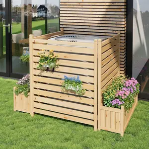 Garvee 3-Panel Outdoor Privacy Screen with Planter Box, 33"X40" Wooden Fence Cover for Patio & Garden, Ideal for Concealing AC Units, Pool Pumps & Equipment, Natural Decorative Backyard Divider