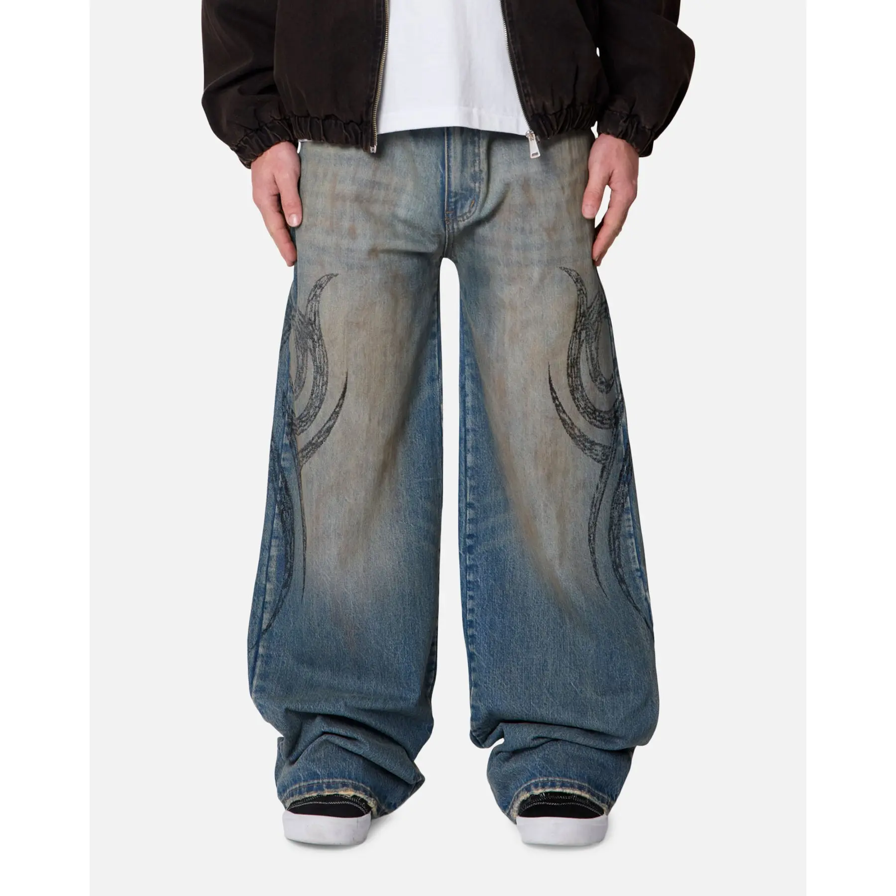 MNML Ultra Wide Tribal Denim Jeans Medium Blue