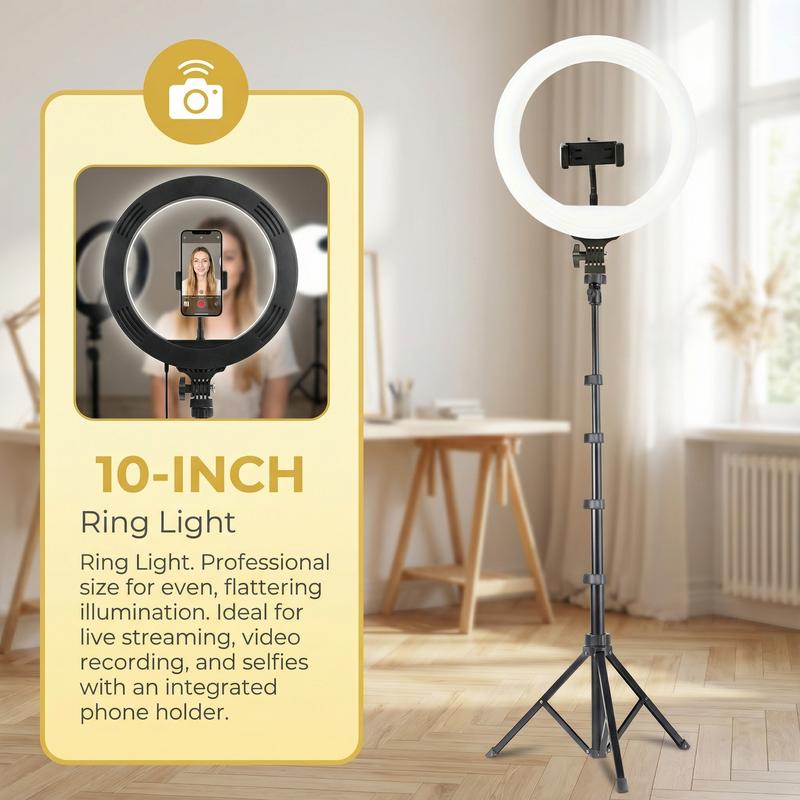10" Adjustable Led Video Light With Extendable Tripod Stand, Ring Light For 3 Color Mode, Dimmable Selfie Light For Video Recording, Makeup, Photography, Live Stream, TikTok, Youtubers, Content Creator, Cellphone Mount#new years#valentine's