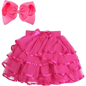 KF5-PGCS014     4 Layered Tulle Tutu Skirt for Girls with Hairbow or Birthday Sash,Girl Ballet Tutu Skirt
